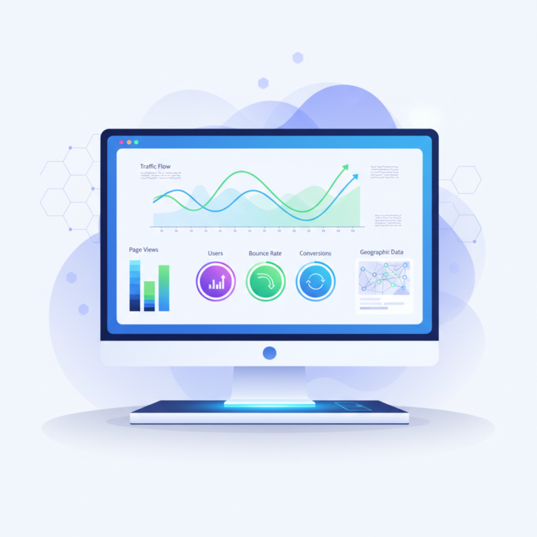 A website analytics dashboard displayed on a computer monitor