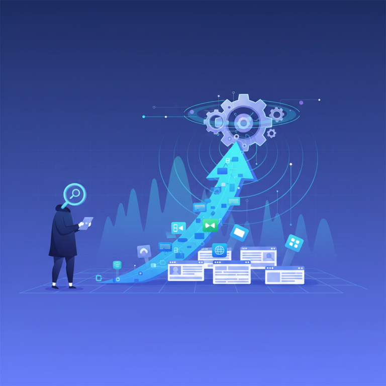 Abstract editorial illustration of a search engine ranking algorithm update