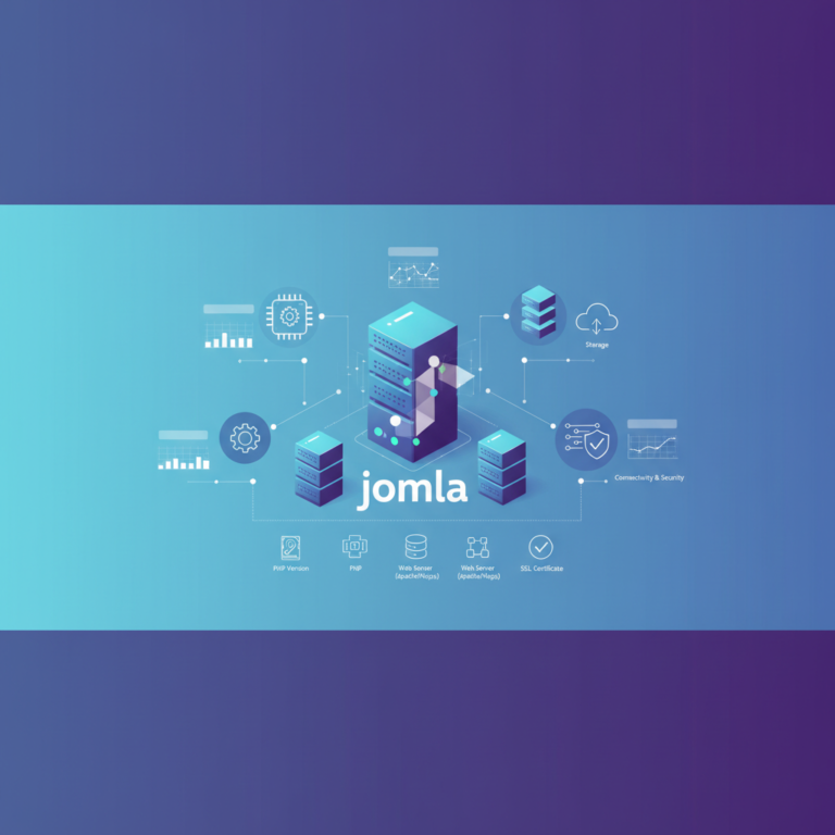 Illustration representing Joomla hosting server requirements including PHP and database compatibility (joomla hosting requirements)