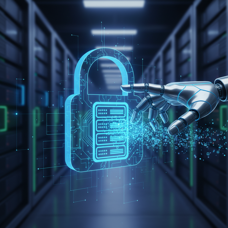 Illustration of an AI agent connecting to a server with a padlock, representing MCP server credential security