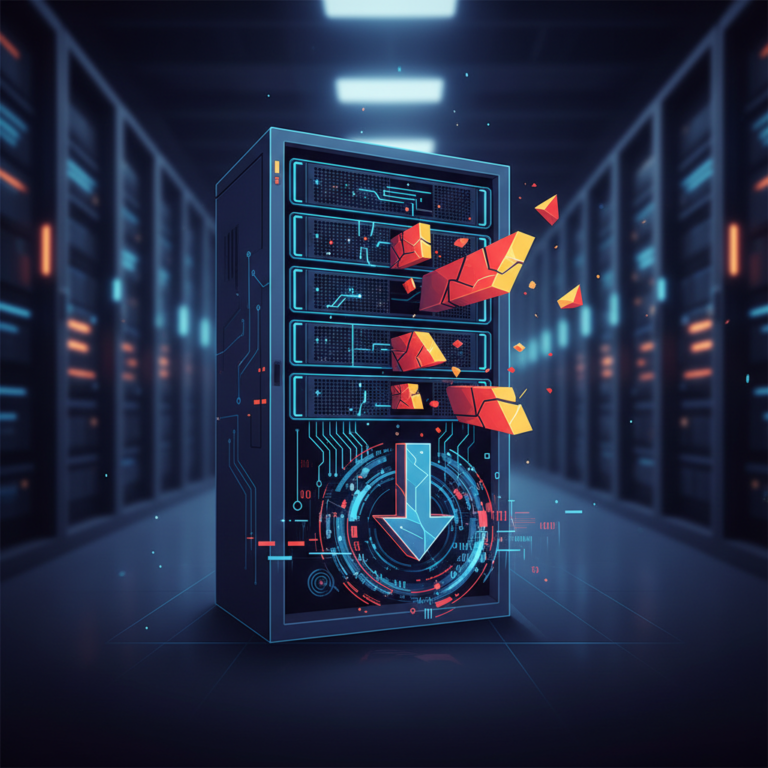 Illustration of server memory chips and a data center rack representing a global RAM supply shortage
