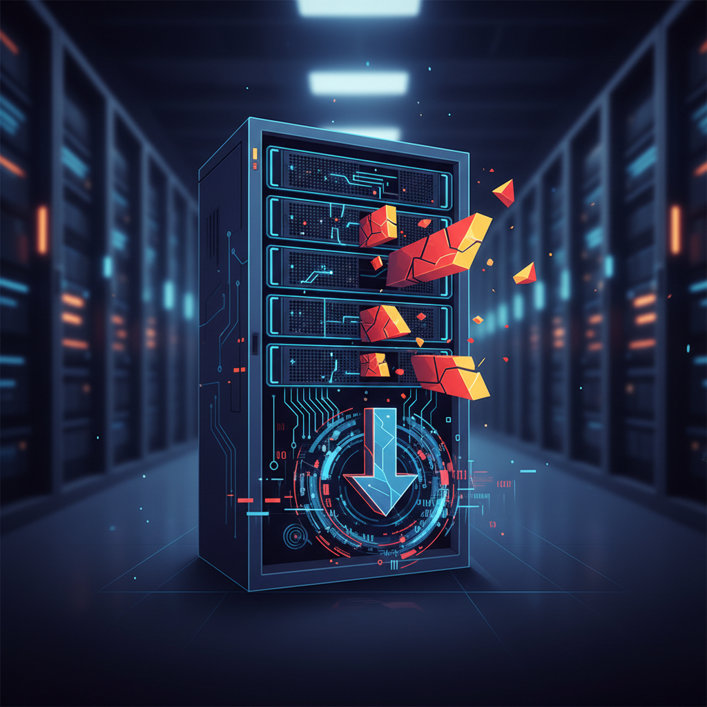 Illustration of server memory chips and a data center rack representing a global RAM supply shortage