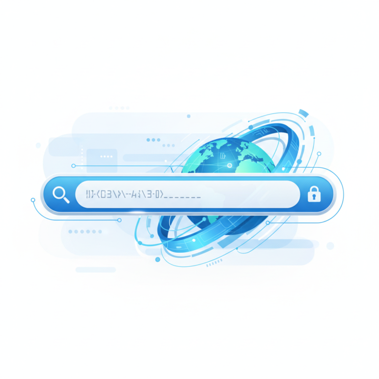 Illustration of a browser address bar showing a .ai domain name with a small island in the background