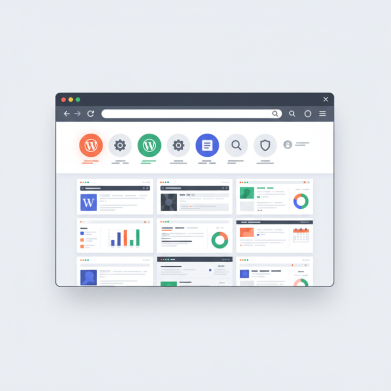 Illustration of a browser toolbar with a WordPress icon, representing a site management extension