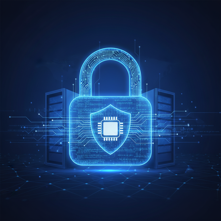 Lines of code on a screen next to a padlock icon representing website security
