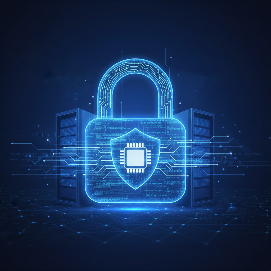 Lines of code on a screen next to a padlock icon representing website security