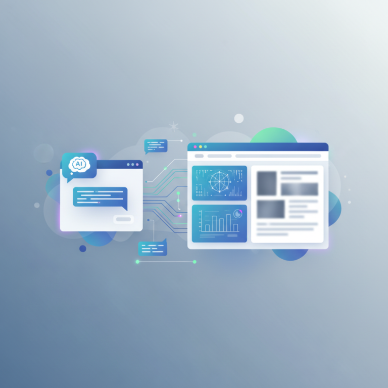 Illustration of an AI chat assistant connected directly to a WordPress dashboard (manage wordpress with chatgpt or claude)