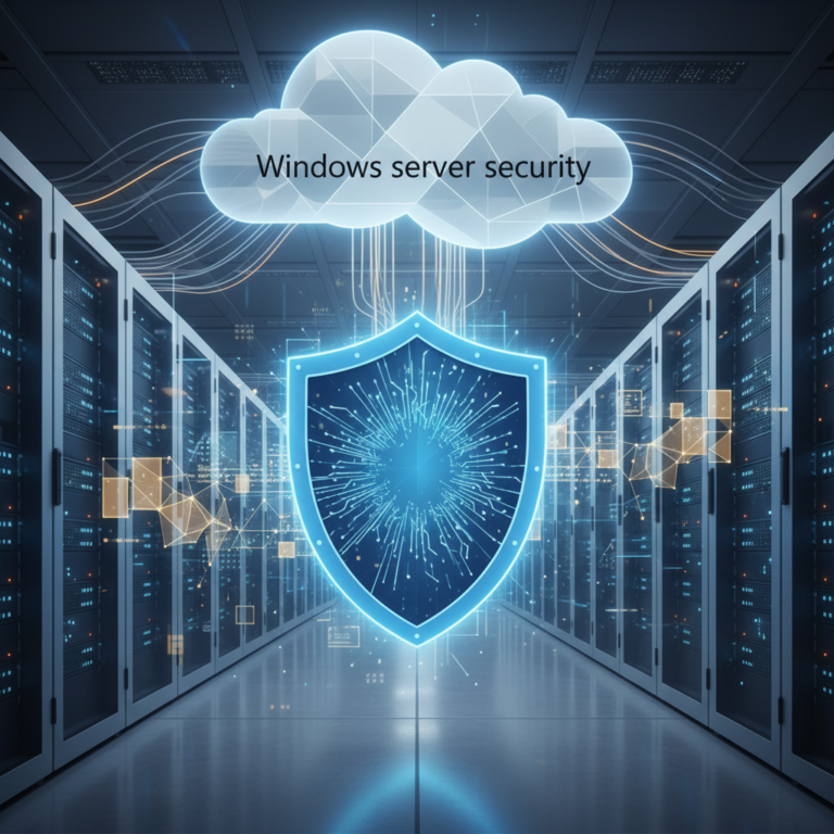 Illustration of a server rack receiving a security patch update, representing a Windows Patch Tuesday release