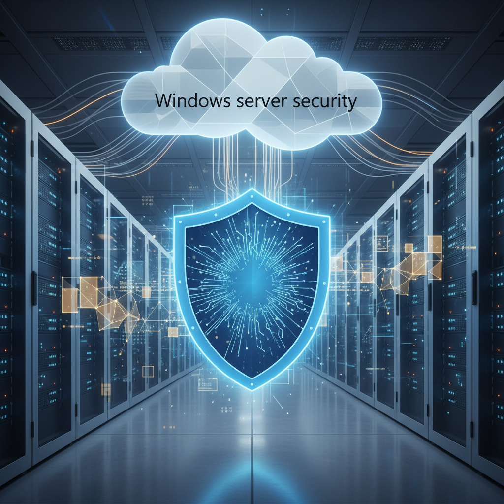 Illustration of a server rack receiving a security patch update, representing a Windows Patch Tuesday release