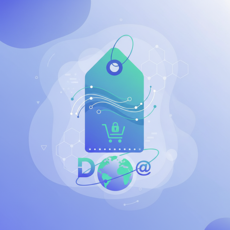 Illustration representing rising domain name prices with a .com web address and an upward price arrow (com price increase)