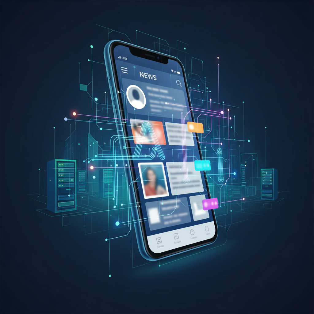Illustration of a smartphone feed interface with AI icons representing Google Discover's personalized content changes
