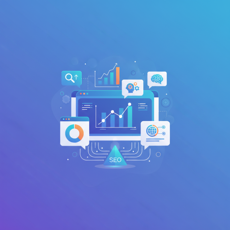 Illustration of a search analytics dashboard with conversation bubbles representing AI Mode query data in Search Console