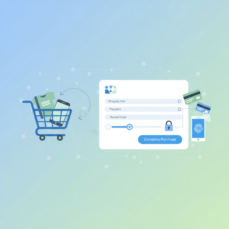 A shopping cart icon overlaid on a laptop screen showing an online store checkout