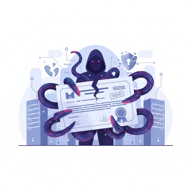 Illustration of a domain name registration certificate being taken over by a hidden threat actor