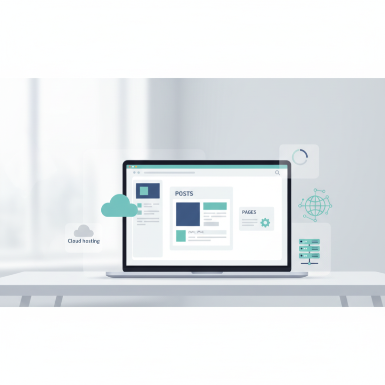 A laptop screen showing the WordPress admin dashboard during a software update